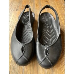 Crocs‎ Olivia II Slingback Ballet Flat with Peephole Casual Womens black size 7